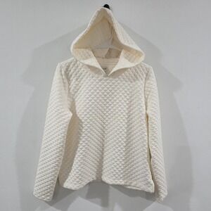J Crew Quilted Hooded Sweatshirt Size Small Ivory Minimalist Beach Cozy